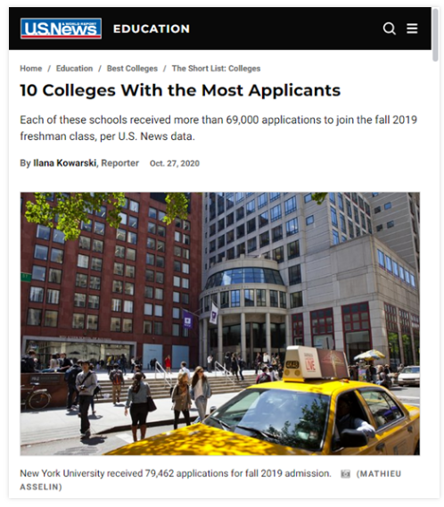 2020年美国大学申请人数TOP10公布